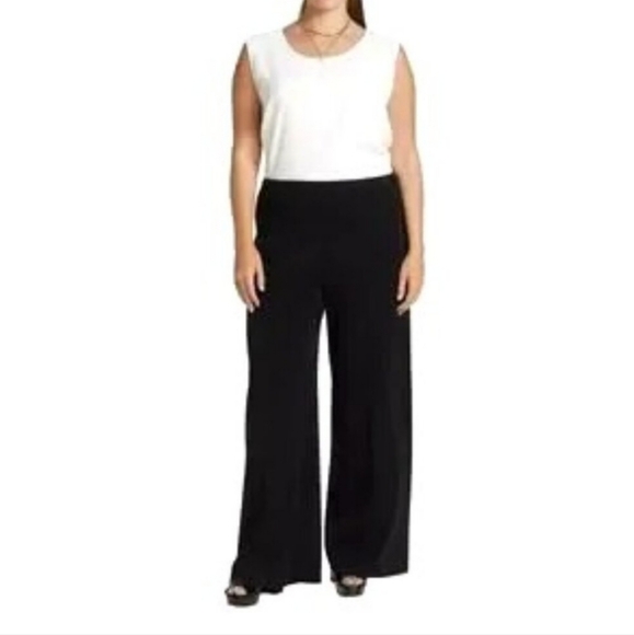 NWT Ming Wang Knit Pants Wide Leg Pull On Elastic Waist Black Minimalist 2X Plus - Picture 1 of 16